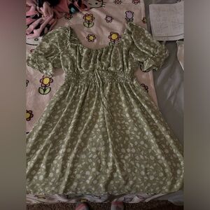 Green white polka dot spring dress